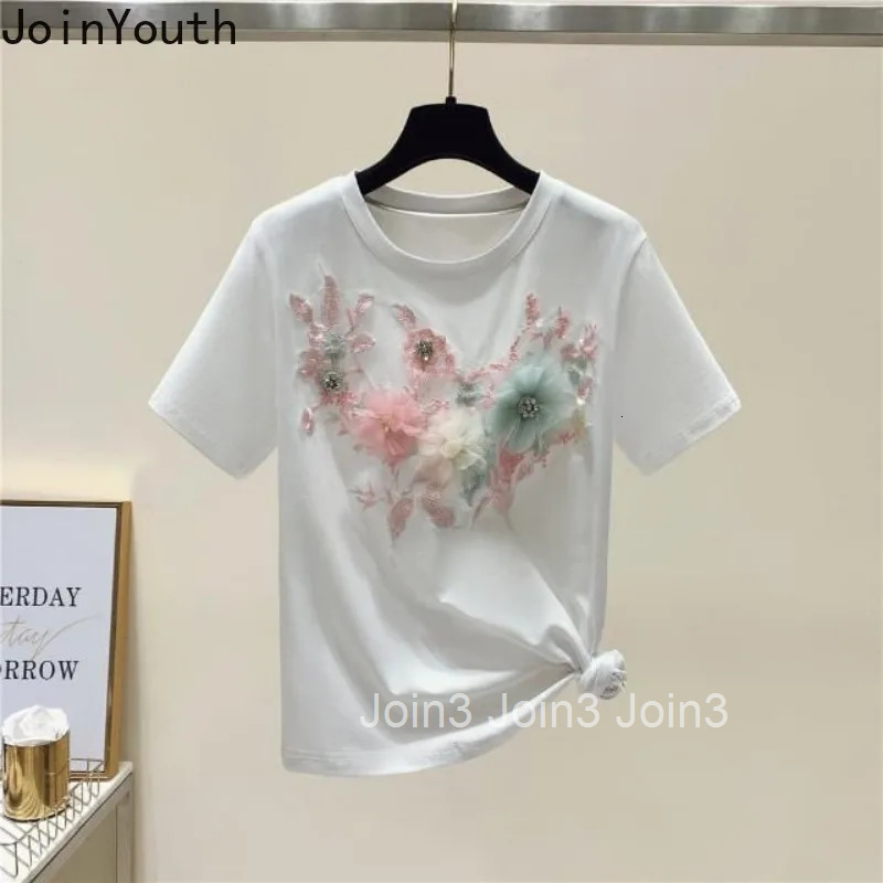 Summer Woman Tshirts Casual Tees 3D Floral Embroidery T Shirt Oversized Tops Short Sleeve O-neck Chic Camisetas Women Clothing