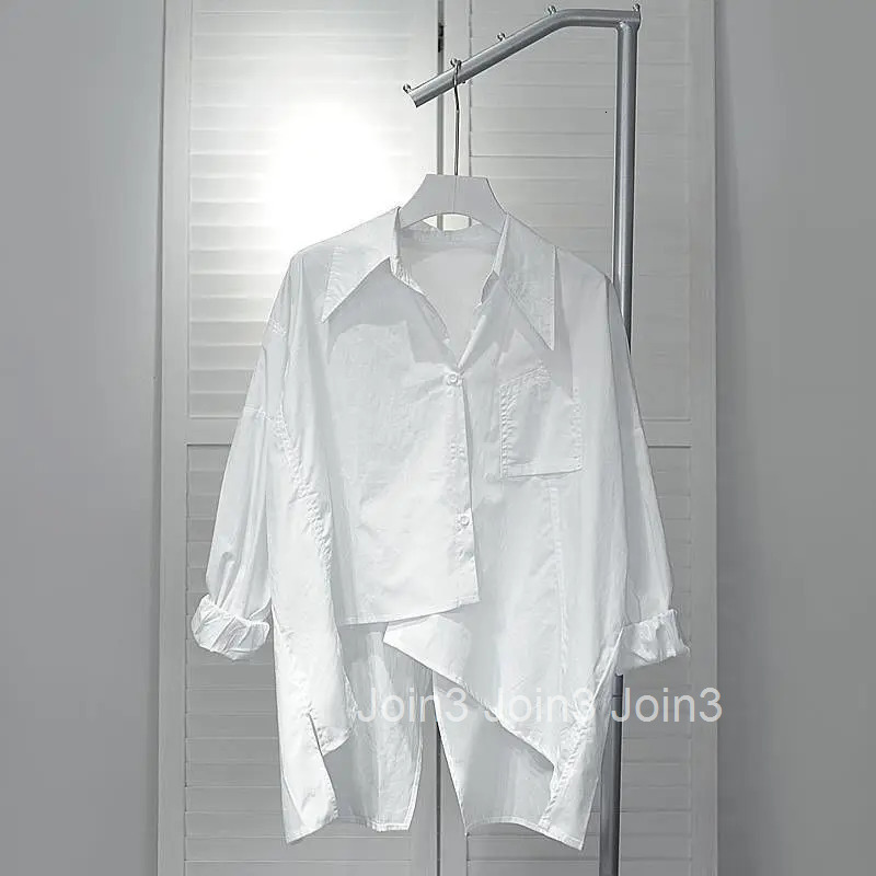 Camisas De Mujer White Blouses for Women Oversized Tops Streetwear Korean Fashion Casual Shirts Split Irregular Vintage Blouse