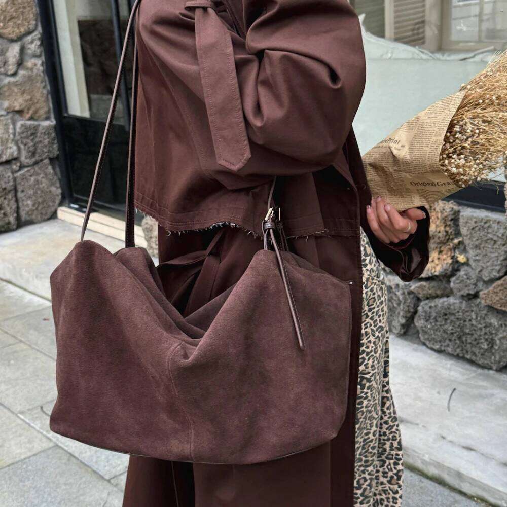 Motingsome Natural Suede Leather Women Boston Bags Roomy Pillow Matte Cowhide Bag 2024 New Crossbody Retro Tote