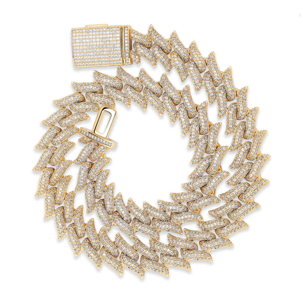 16MM Hip-Hop Full Dia Spiked Thorn Cuban Necklace Copper Inlaid Zircon Personality Trendy Unisex Bracelet Jewelry