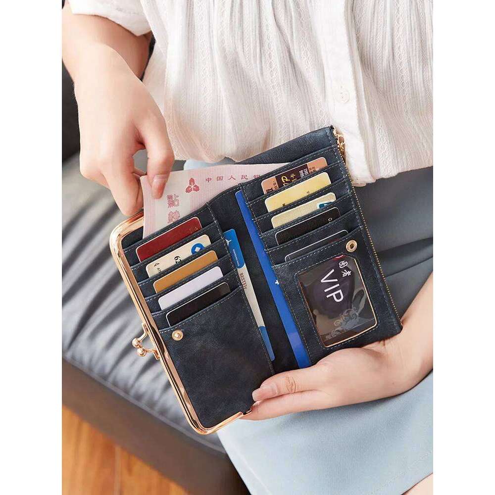 Solid Color Multi Functional Long Wallet, Vintage Clutch Coin Purse, Women's Card Holder Zipper Wallet