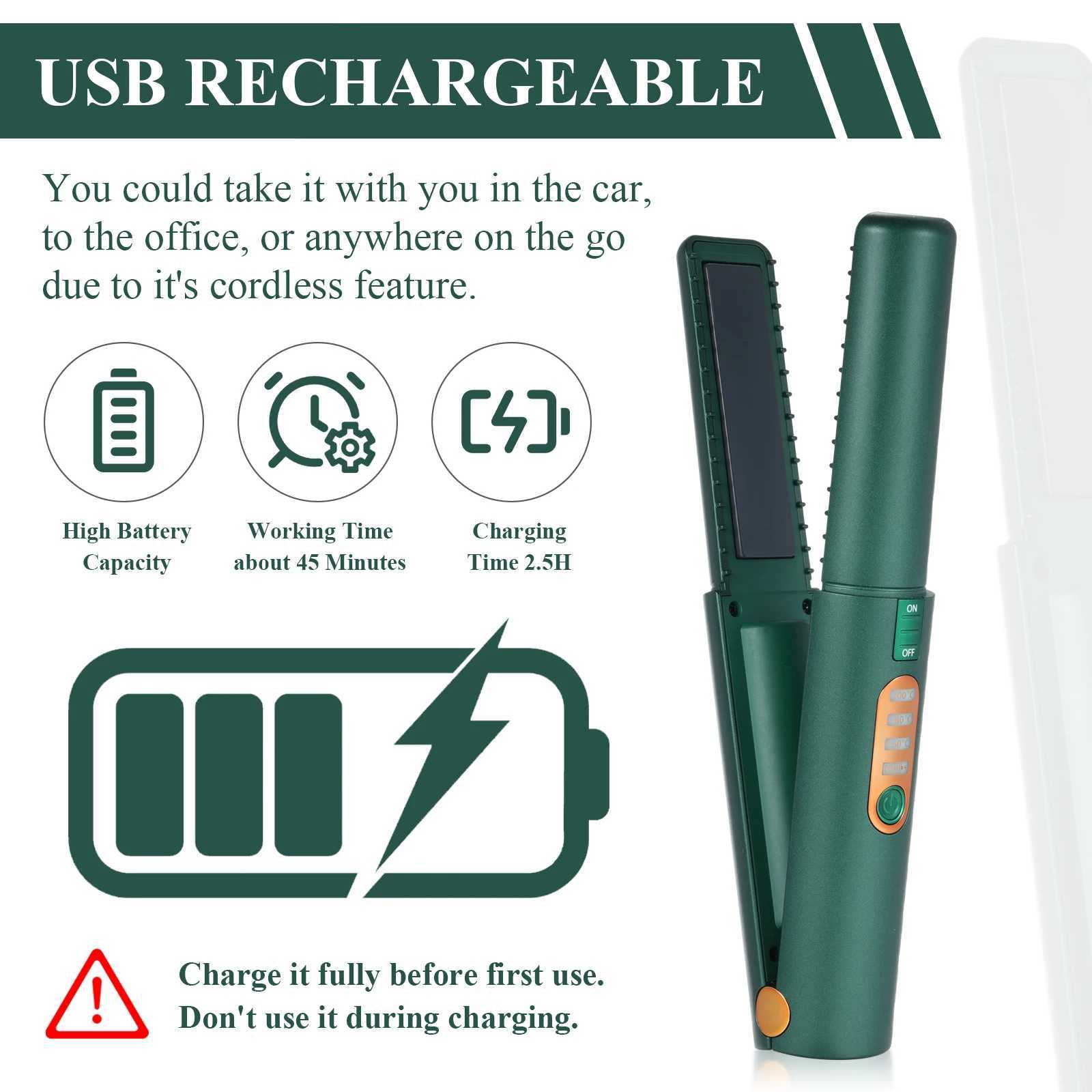 Electric Hair Curler Hair Flat Iron Portable Wireless Rechargeable Hair Straightening Iron Curling Iron Hair StraightenerXJ250621