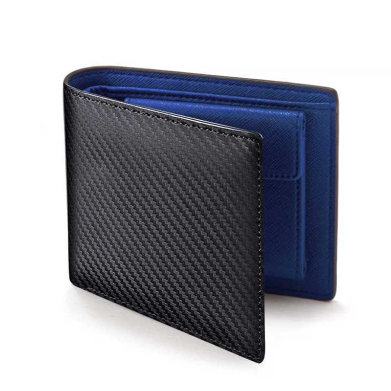 2023 Fashion Carbon Fiber Mens Leather Wallet Casual Two-fold Leather Long Wallet Womens Multi-Card Change Pocket Short Wallet Z250621