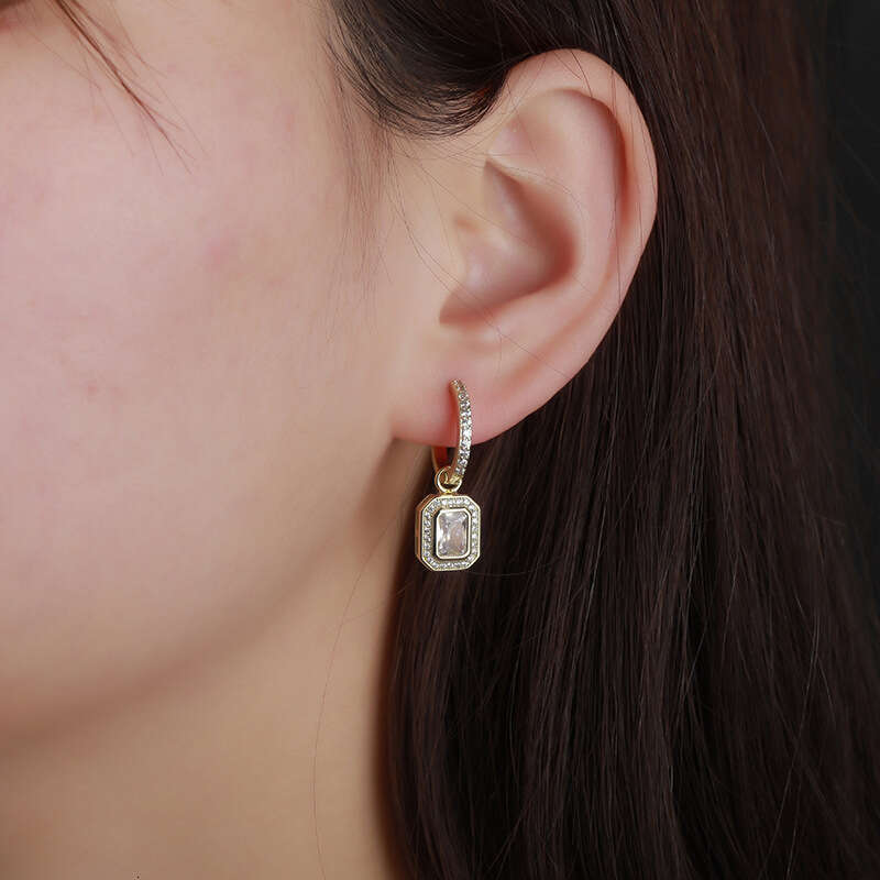 Square Zircon TikTok Live Hip-Hop Personality Versatile Women's Earrings