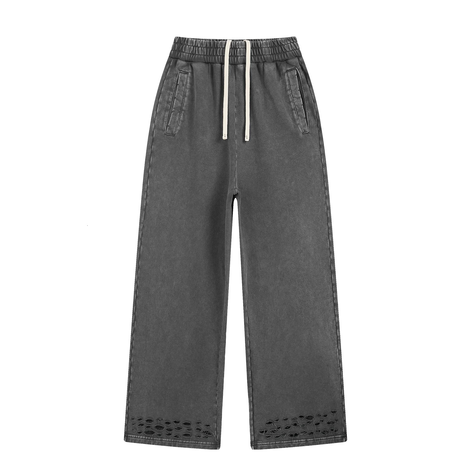 Autumn/Winter Black Gray Washed Baggy Street Sweatpants Hip Hop Raw Edges Cut Crush Loose Distressed Wide Leg Joggers Men 250616