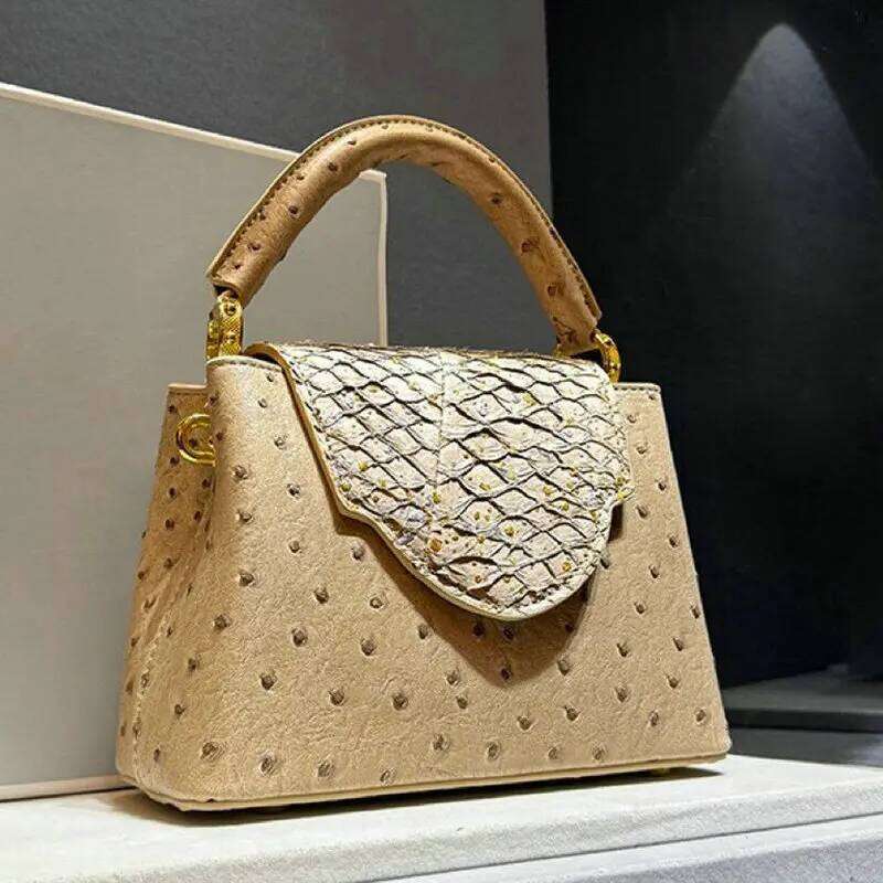 Designer Brand Female New High Quality Leather Handbag For Women Fashion Ostrich Print Single Shoulder Crossbody Bag