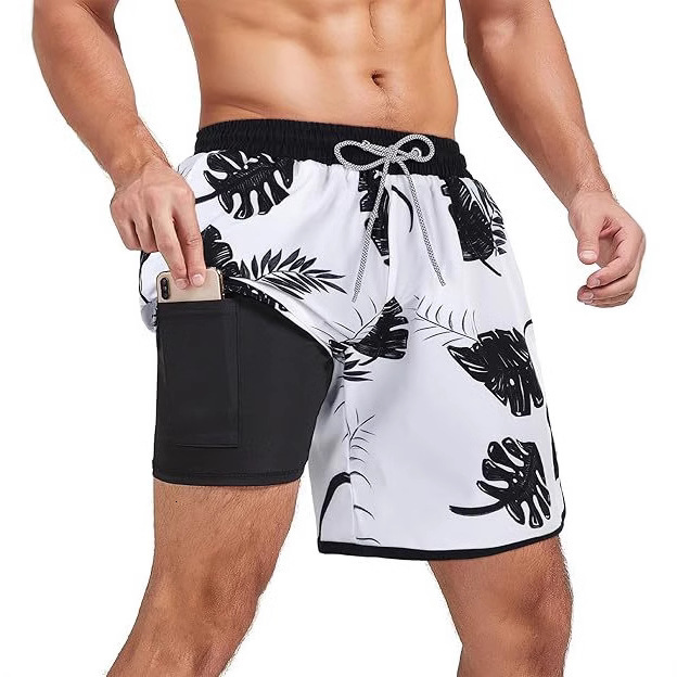 Shipping Designer Beach Pants2025 European And American Cross-border 3D Digital Print European And American Men's Youth Double-layer Beach Shorts