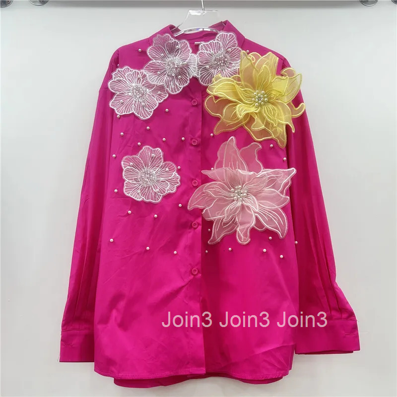 Korean Blouse Womens Clothing Heavy Beding 3D Floral Long Sleeve Shirts Sweet Loose White Blouse Tops 2025 Camisas De Mujer
