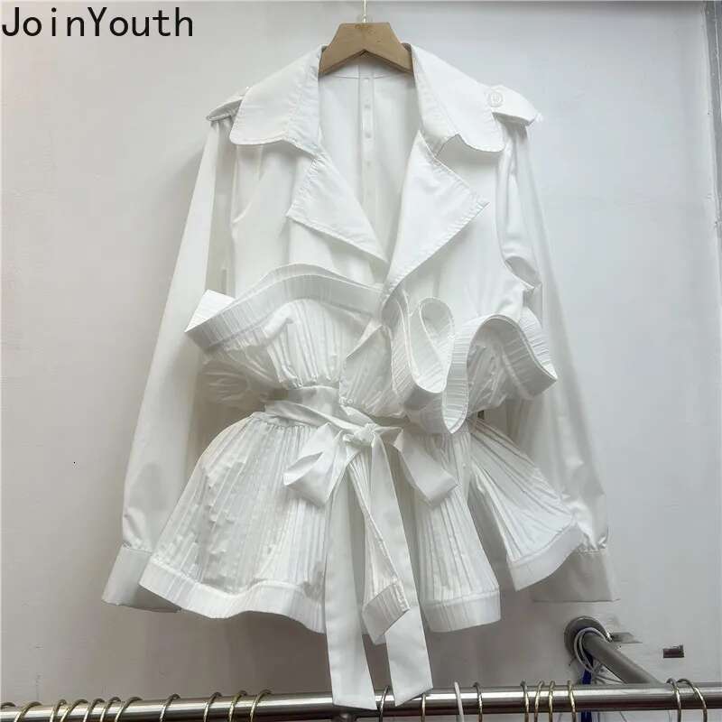 2025 Camise De Mujer Fashion Blouse Jackets Womens Clothing Bandage Slim Waist Shirts Folds Ruffles Blouses Temperament Tops