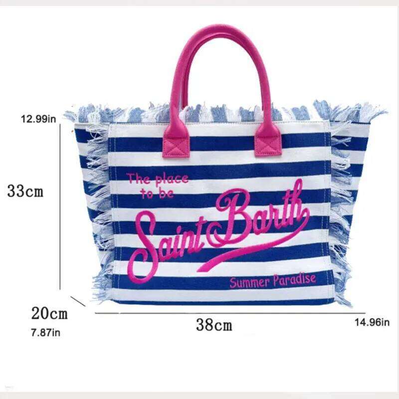 Saint Barth European And American New Women's Large Capacity Fashion Horizontal Striped Tote Bag Tassel Beach Handbag Crossbody