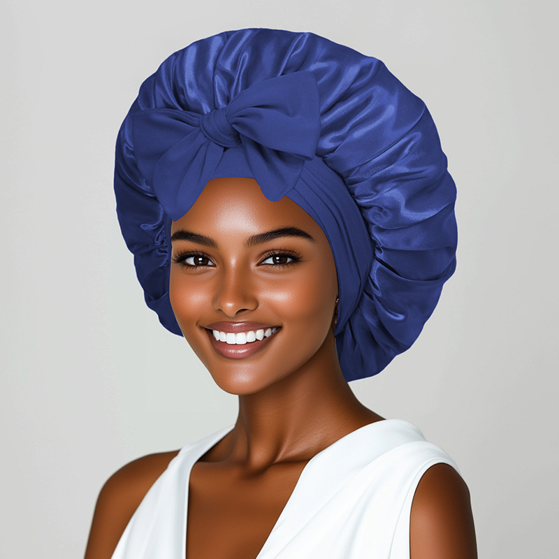 Hat Satin Solid Night Sleep Cap Hair Care Women Satin Bonnet Solid Sleeping Hat Stretchy Tie Band Elastic Night Shower Cap Adjustable Hair Head Cover 