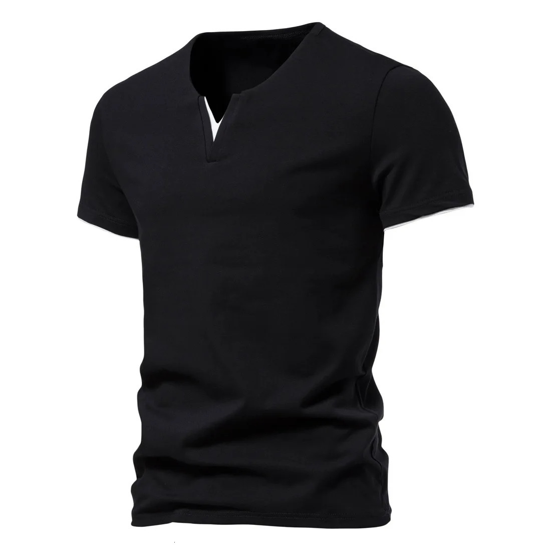 Mens Short Sleeve Henley Shirts Casual Cotton Slim Fit Basic Summer V Neck T-Shirt 250619