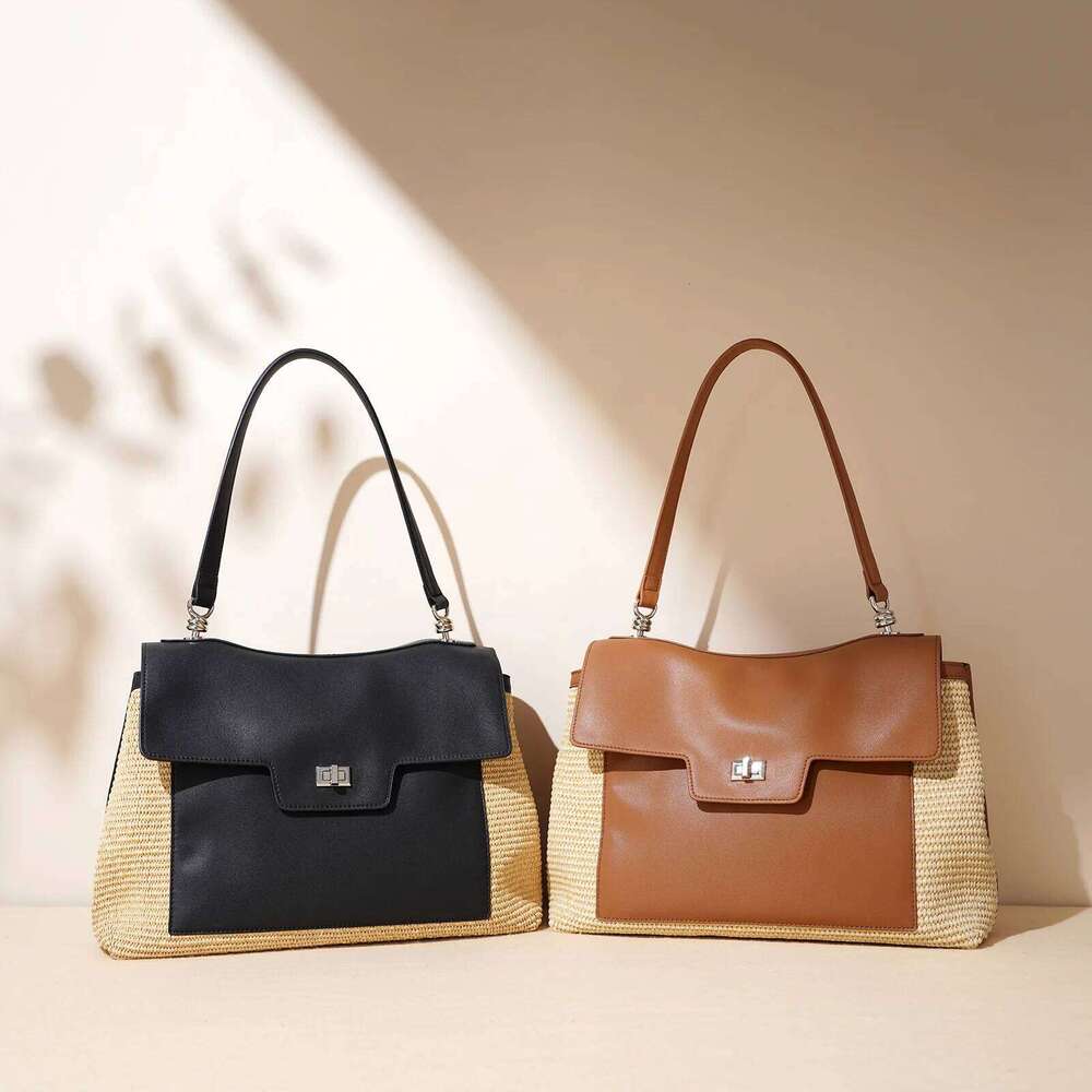 Summer Women's Raffia Woven Tote Split Leather Crossbody Straw Messenger Grass Weaving Shoulder Bag for Ladies New