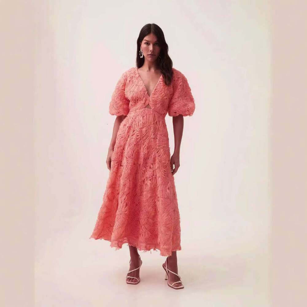 White Skirt Maxi Skirt Australia Spring New V Neck Puff Sleeve Hollow Out Solid Color Long Dress For Women Long Skirt