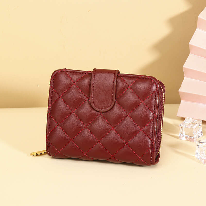 New Women's High-End Luxury Quilted Wallet Short Accordion Multi-Card Slot Card Holder Small Coin Purse