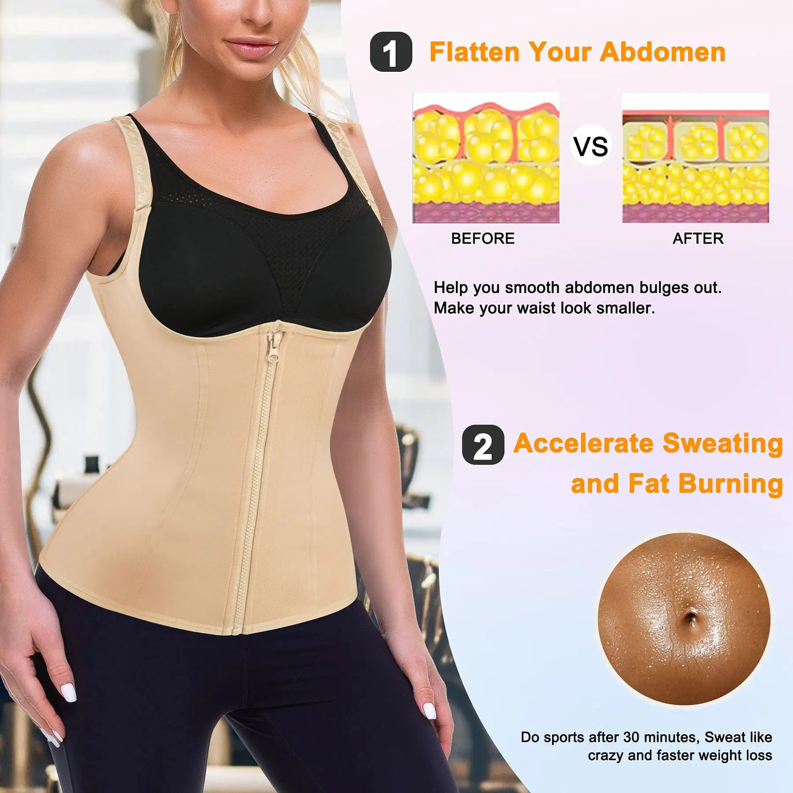Corsets for Women Waist Trainer Zipper Vest Sports Girdle Tummy Control Body Shaper Cincher Workout Tank Top Loss Weigth Slim 250617