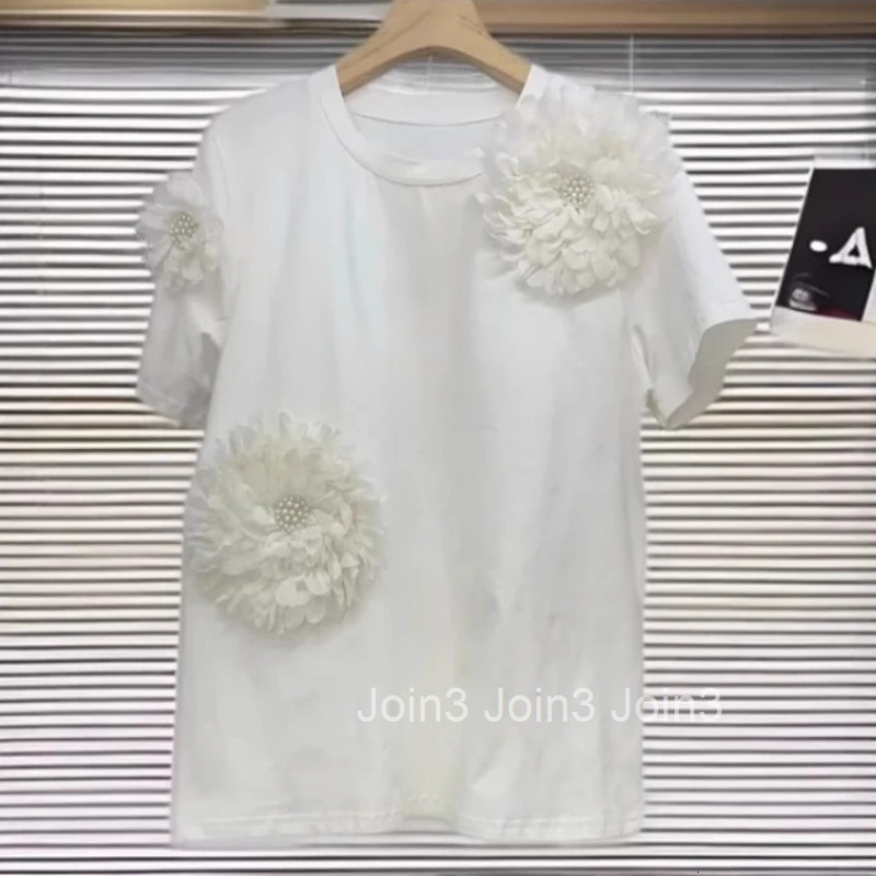 Summer Women Clothes Y2k Tops White Woman T-shirts 2025 Ropa Mujer 3D Floral Tees Short Sleeve O-neck Fashion Casual T Shirts