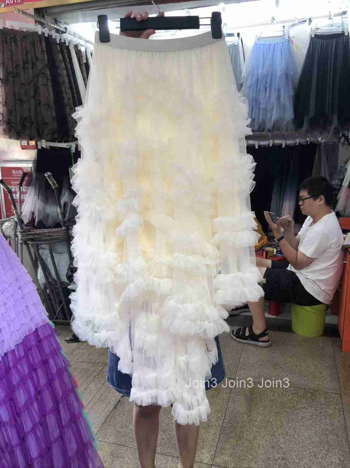 2025 Faldas Mujer De Moda Sweet Skirts for Women High Waist Fashion Jupe Summer Korean Saia Gauze Ruffles Irregular Skirt 7o444