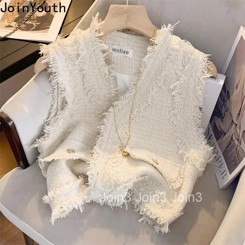Vintage Women Vest 2025 Ropa Mujer Fashion Tassel Waistcoat V-neck Sleeveless Korean Crop Tops Sleeveless Temperament Tanks