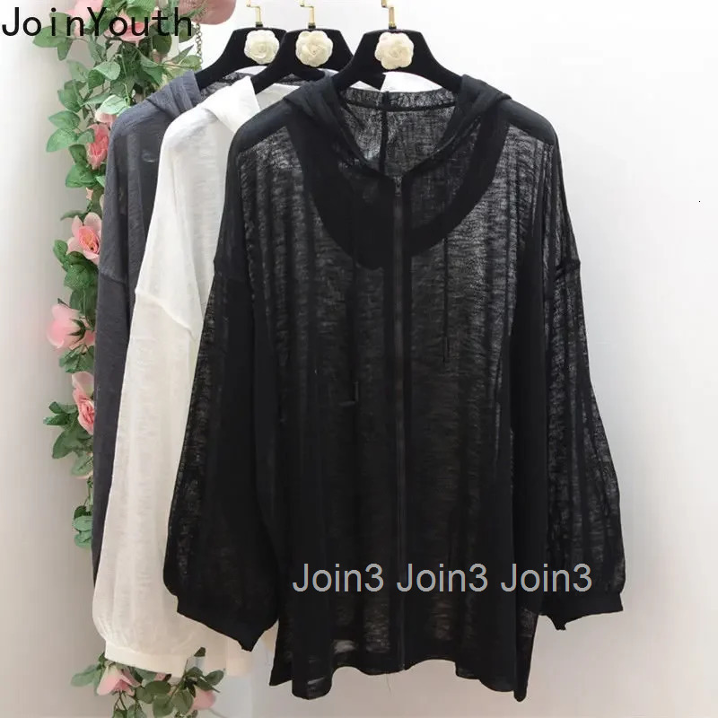 Streetwear Casual Women Jackets Fashion Oversized Tops 2025 Ropa Mujer Long Sleeve Hooded See Throught Summer Coat Y2k Clothes