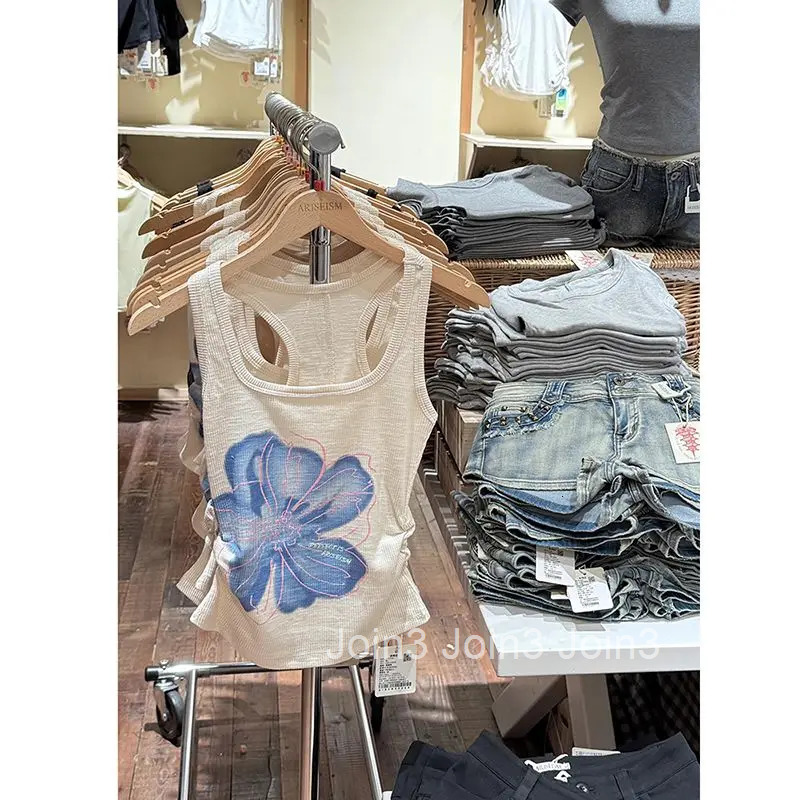 Floral Tanks for Women 2025 Ropa Mujer Sleeveless Tunic Tees Fashion Summer Camis Folds Casual Korean Vest Sexy Crop Tops 63e405