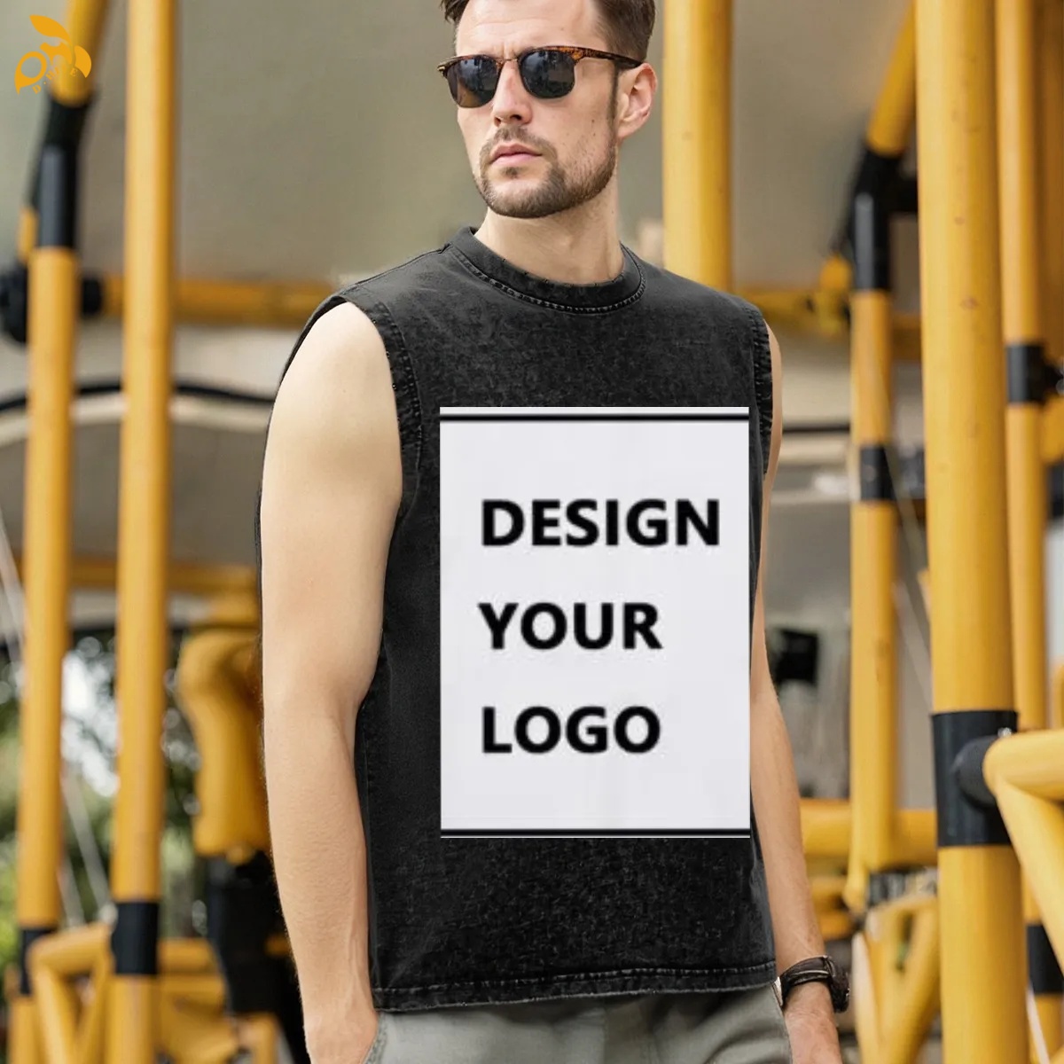 free shipping of customized fashionable Washed cotton sleeveless T-shirt with exquisite patterns from US