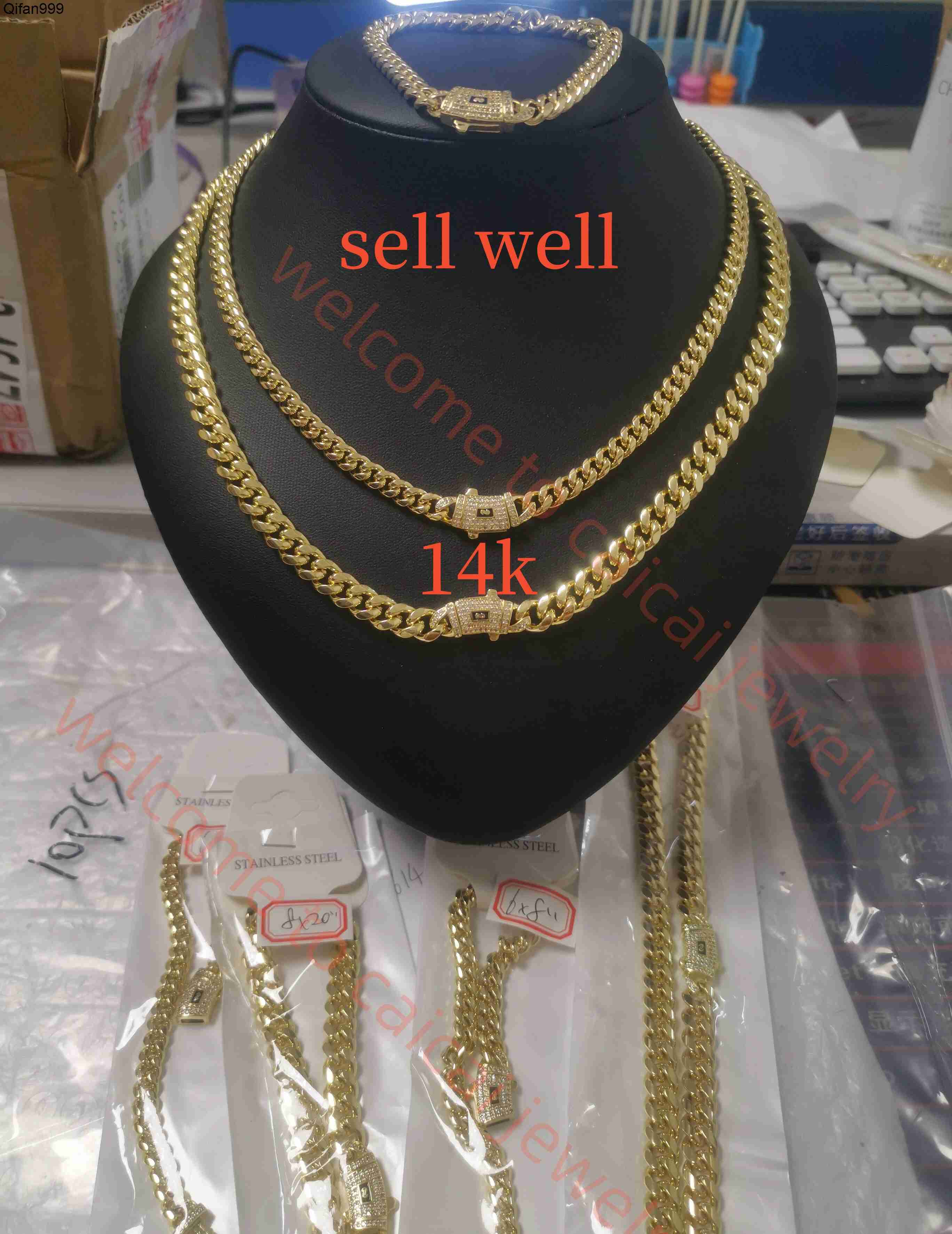 USA Trendy Anklet Bracelet Necklace Choker 14k Gold Jewelry Cuban Link Chain Gold Cuban Miami Chain 6mm -14mm Miami Chain Unisex