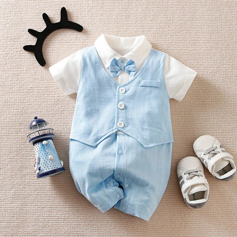 100 Cotton Short Sleeve 018 months Gentleman Tie Outfit Handsome Jumpsuit Baby Boys Suits Onesie born Toddler Trendy 250619