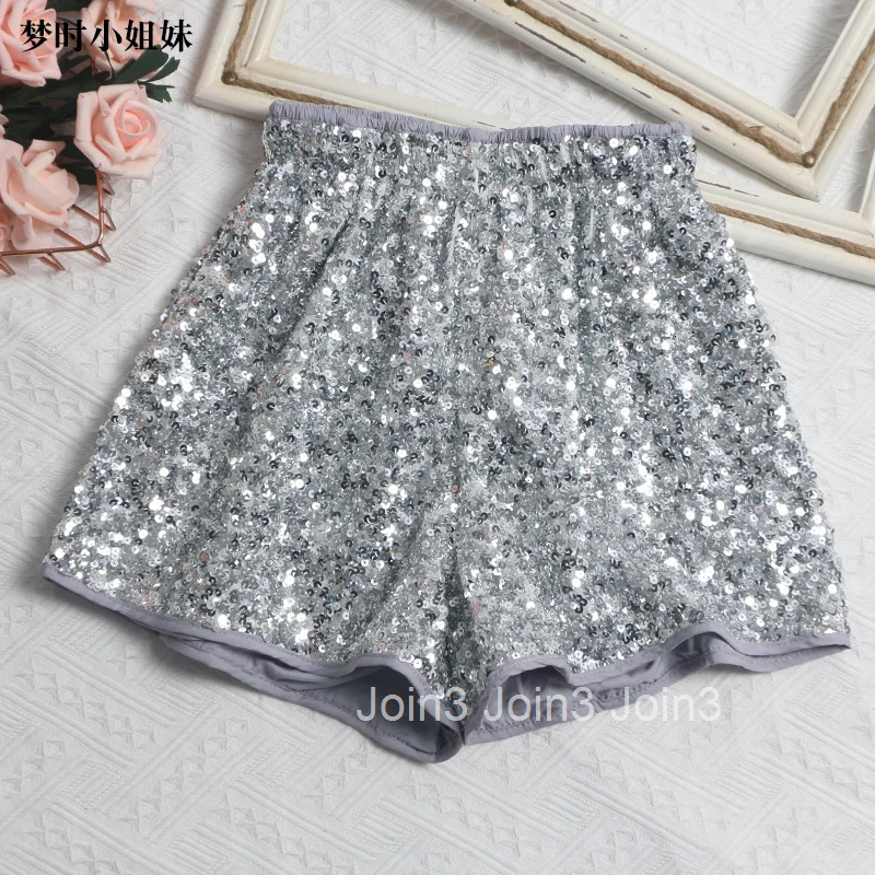 Fashion Shorts Women Clothing Heavy Sequin Elastic Waist A-line Casual Shorts 2025 New Bottoms Pantalones Cortos De Mujer 63e068