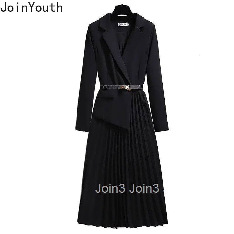 Spring Autumn Womens Dresses 2025 New Fashion Suit Collar Robe Femme Fake Two-Piece Elegant Lady Office Long Dress Vestidos