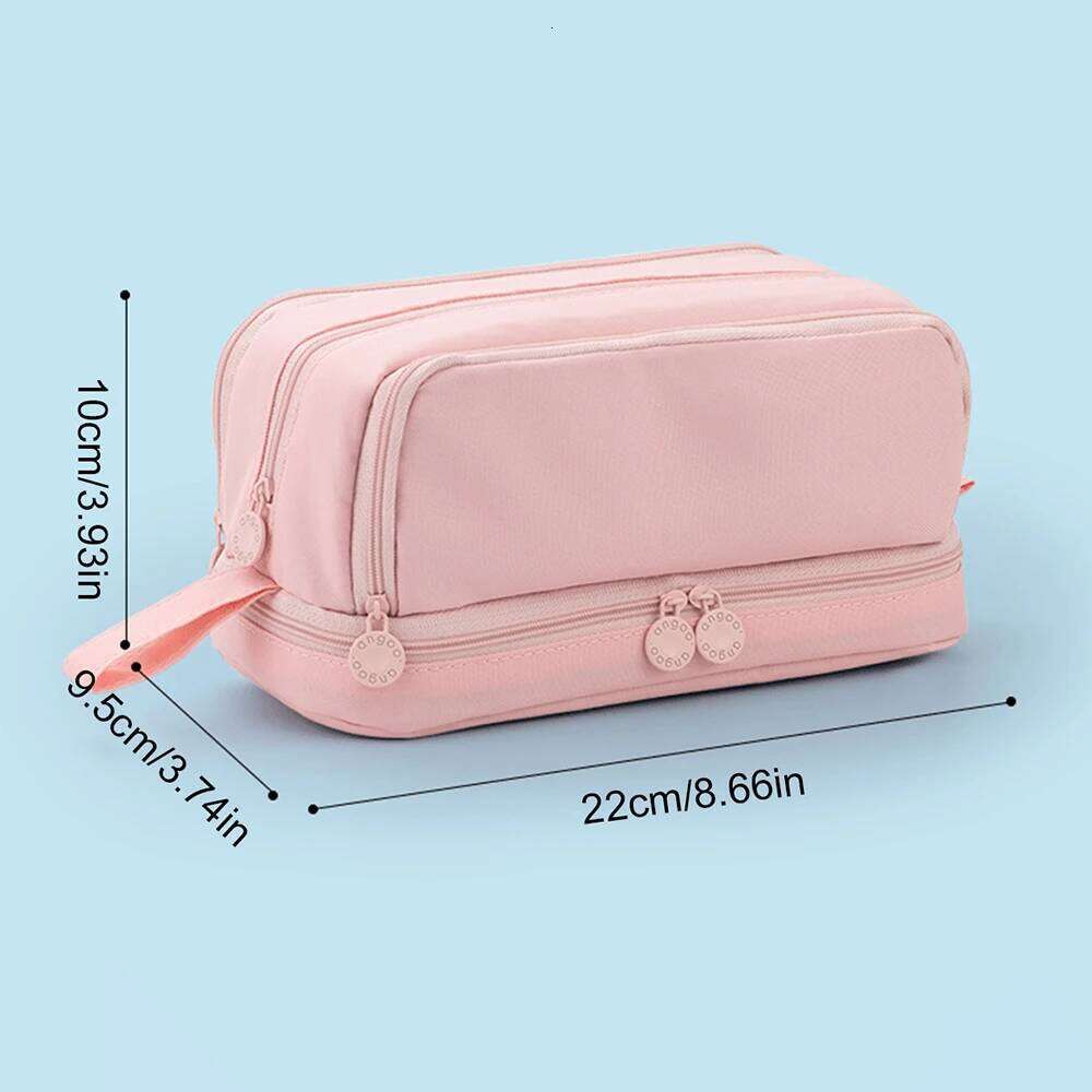 Large Capacity Pencil Case Simple Solid Color Stationery Box Double Layer Multifunctional Pen Pouch Students School Supplies