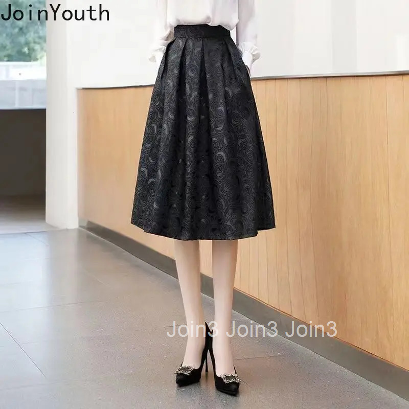 2025 Faldas Mujer De Moda Vintage Skirt for Women High Waist A-line Floral Jupe Fashion Temperament Saia Korean Pleated Skirts
