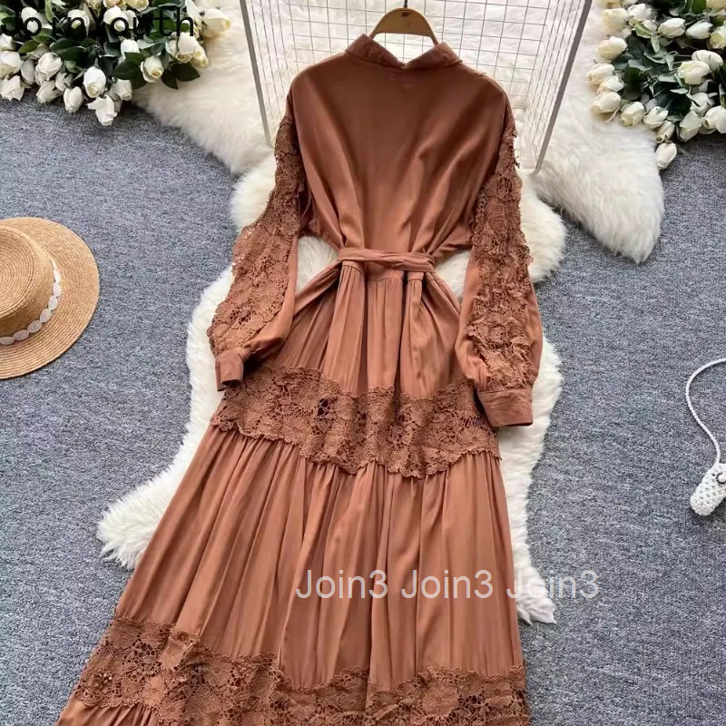 Elegant Dress Womens Clothing Heavy Lace Bandage Tunic Lantern Sleeve Robe Femme Vintage Summer Maxi Dresses Vestidos De Mujer
