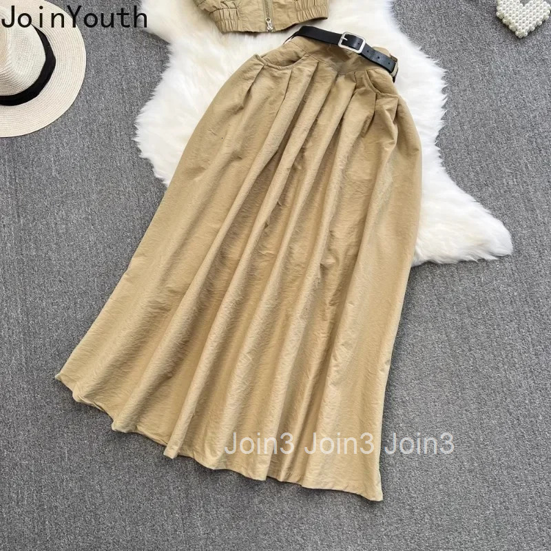 Skirt Outfits Women Two Piece Sets Slim Waist Sleeveless Drawstring Crop Tops High Waist A-line Skirt Suit Casua Chic Summer Set