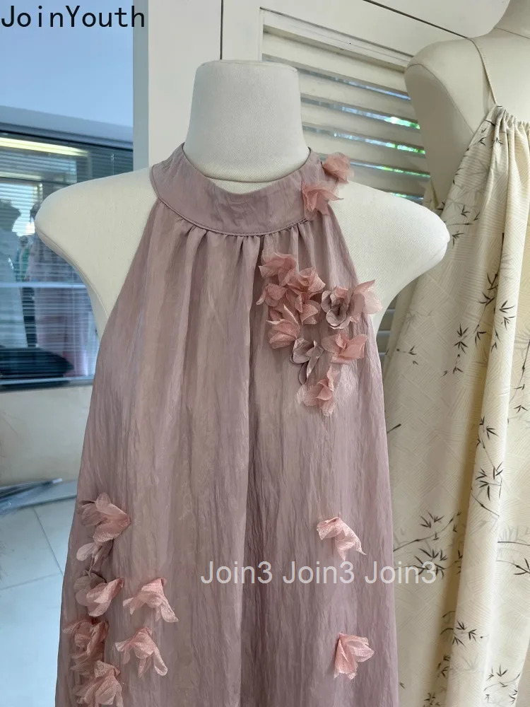Summer Dress Womens Clothing Loose Sleeveless 3D Floral Robe Femme 2025 Vestidos De Mujer Solid Color Chic Loose Korean Dresses