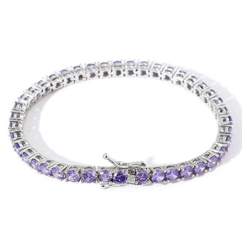 Chain 4mm Purple Row Zircon Tennis Hip-Hop Necklace tennis chain d13e