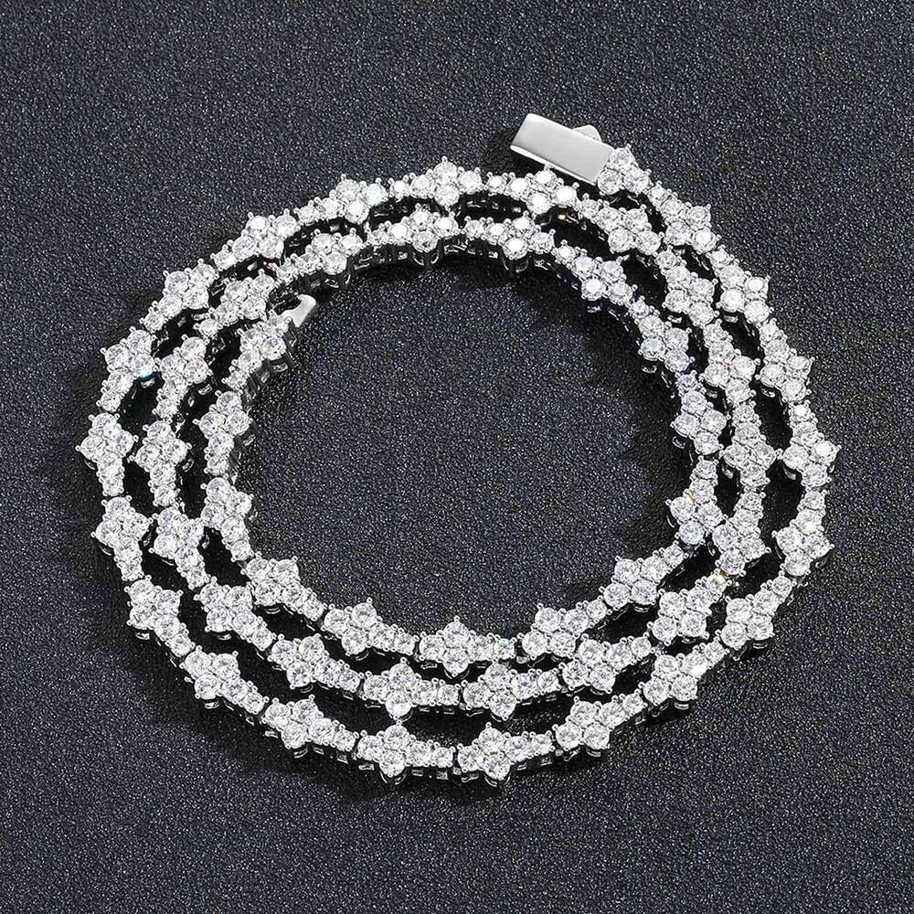Personalized Zircon Plum Blossom Tennis Chain Men's Necklace Trend Spring Buckle Hip-Hop Accessories dca7