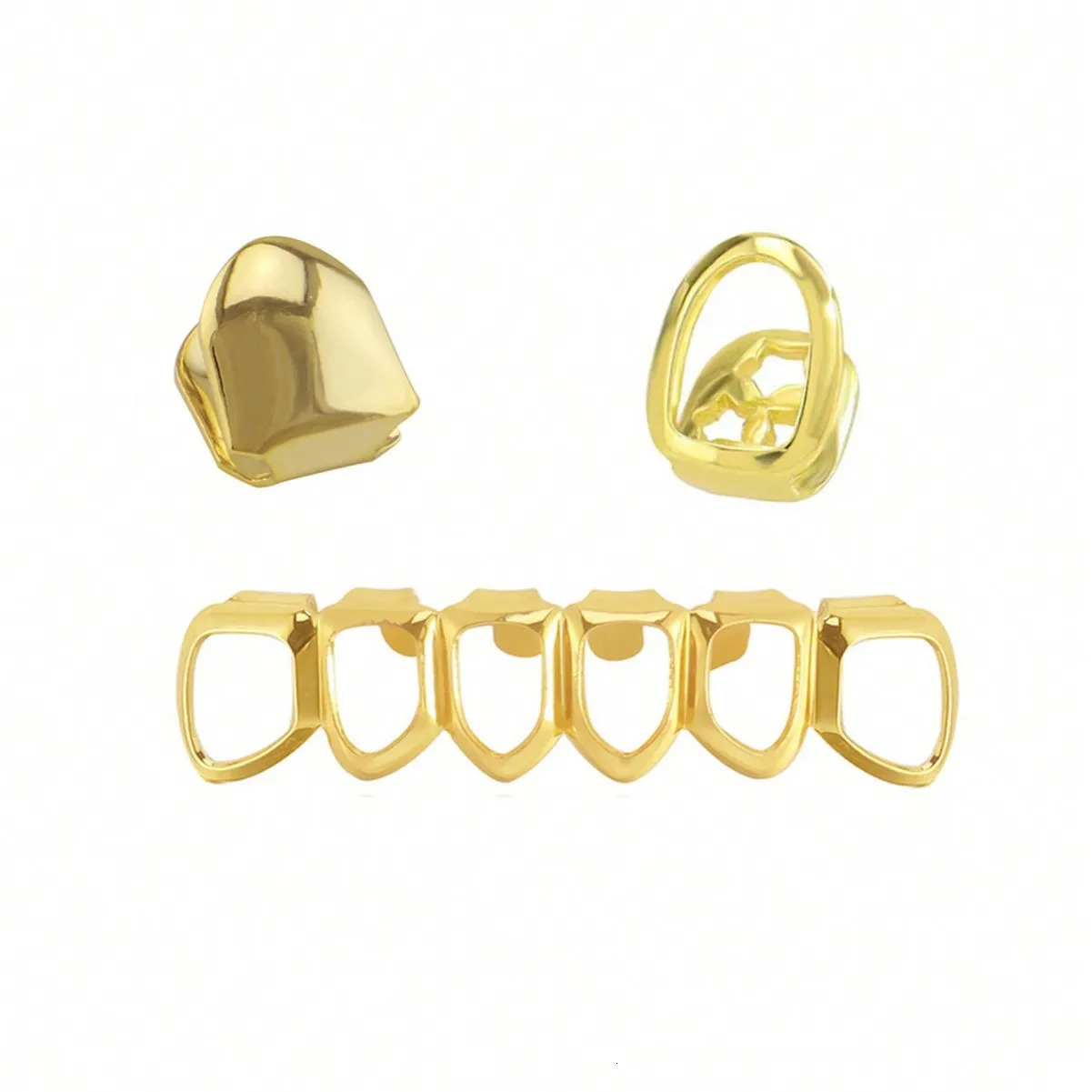 SixHollowedOut Flat Teeth HipHop Braces ThreePiece Set Stage Prop 250613