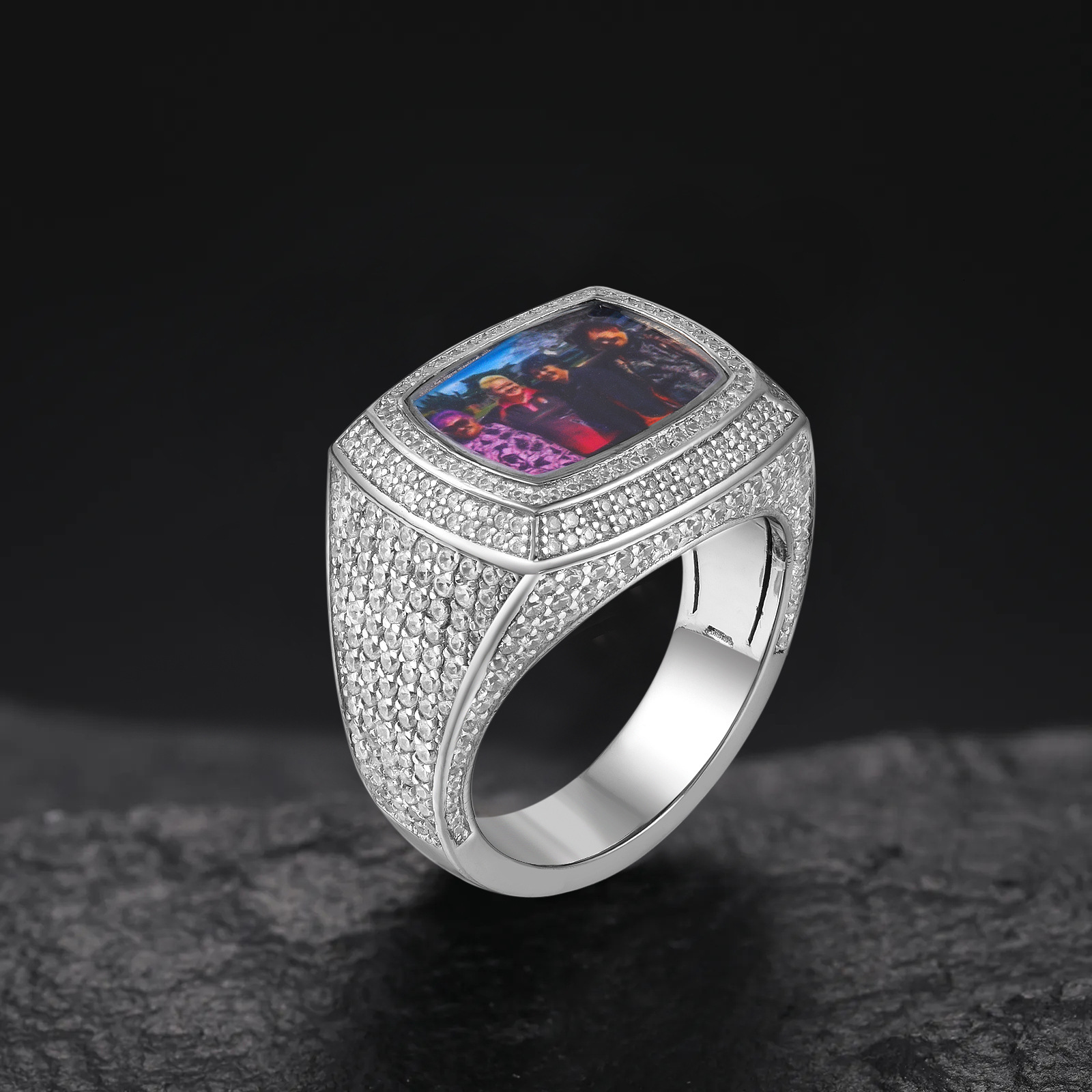 New Arrival Creative Personalized DIY Photo Cube Ring Hip Hop Cool Men's Copper Inlaid Diamond High-End Finger Ring