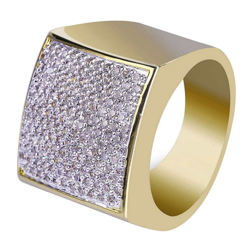 Live Jewelry Street Cuban Full Diamond Square for Men Ins Trend Hip Hop Personality Index Finger Ring
