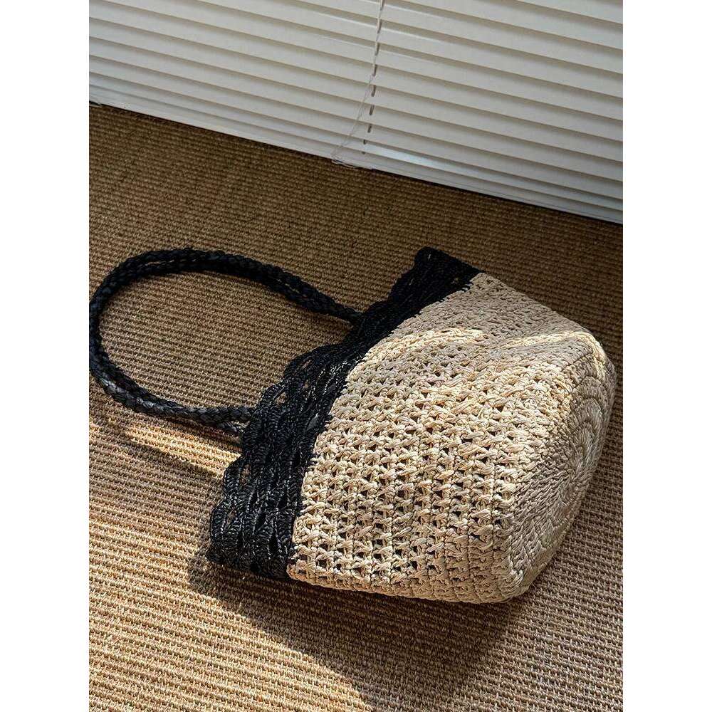 Fashion Lafite Straw Bucket Hollow Rattan Women Handbags Summer Beach Shoulder Crossbody Bag Casual Lady Large Tote