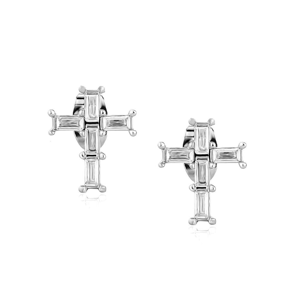 Exquisite INS Style Live Broadcast Sier Needle Heart Niche Design Cross Earrings Jewelry