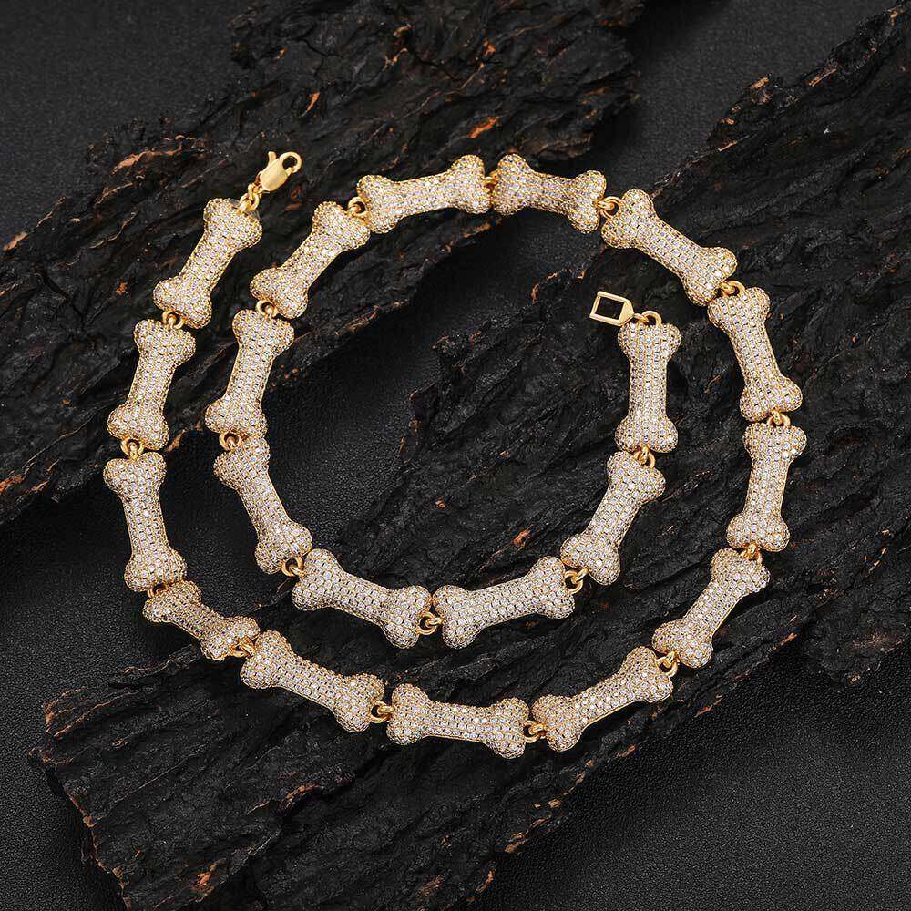 Hip Hop Jewelry 10mm T-Bar Buckle Copper Inlaid Zircon Bone Trendy Brand Personality Men's Necklace f204