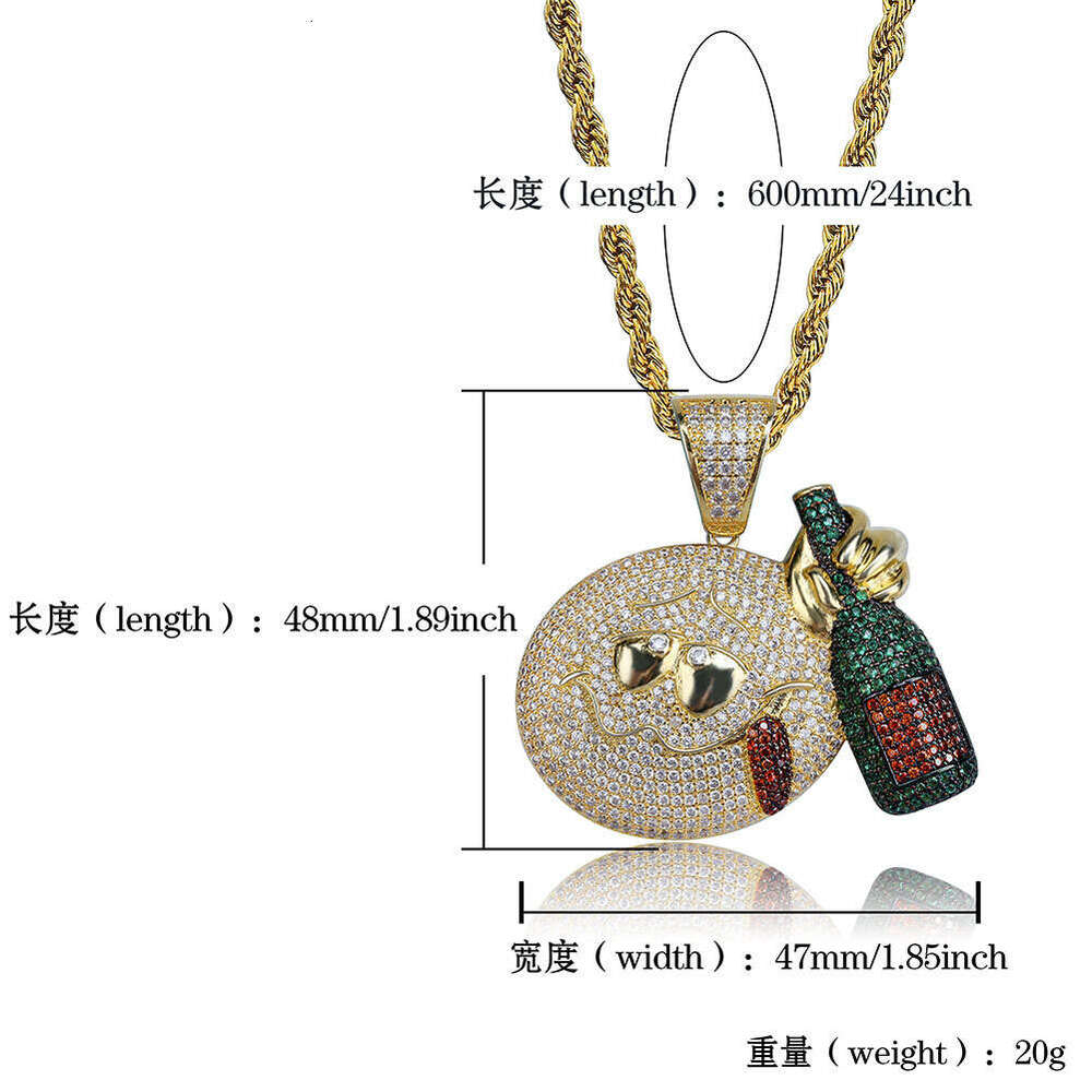 Emoji Expression Personality Fun Cartoon Hip-Hop Full Dia Pendant Copper Inlaid Zircon Men and Women Trendy Necklace