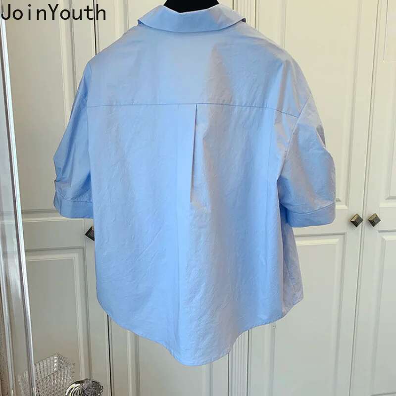 White Women Shirts 2025 Blusas Mujer De Moda Short Sleeve Pocket Vintage Blouse Loose Folds Summer Korean Blouses Tops 27p099
