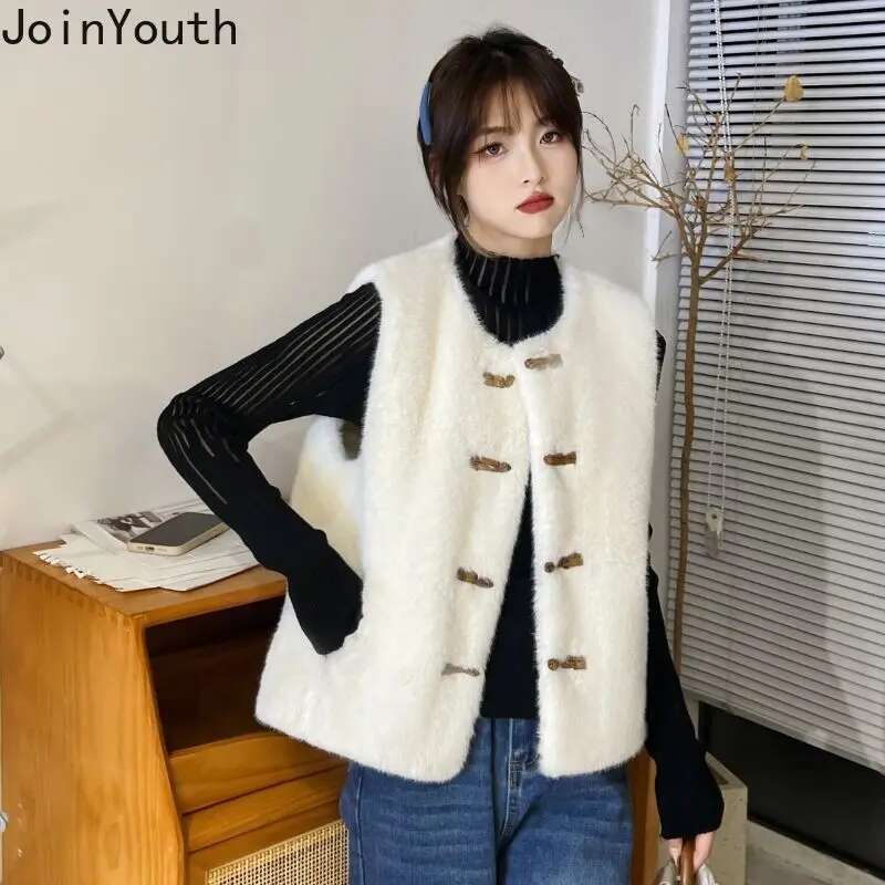 Autumn Winter Vest Women Lamb Wool Vintage Waistcoat 2025 Ropa Mujer Single Breasted O-neck Thicked Warm Fashion Tanks Jackets