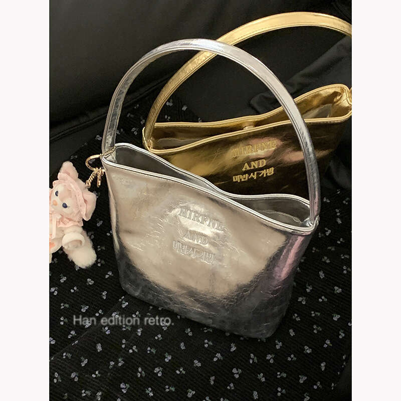 designer bag Fashion Silver Women's Underarm 2024 New Simple Bucket Niche Texture Shoulder Bag