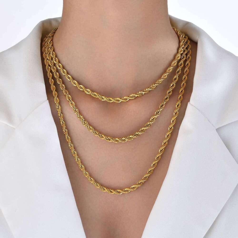 Vnox Dainty Gold Color Rope Chain Necklaces for Women Men,Chic Twisted Collar, Waterproof Stainless Steel Link 2/3/4/5mm Width Good quality