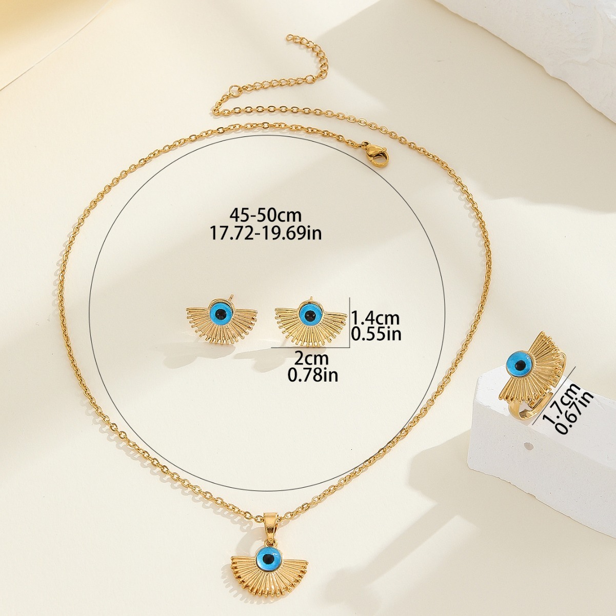 Ring Necklace Jewelry Set Devil's Eye Oil Drop Earrings Design Clavicle Chain