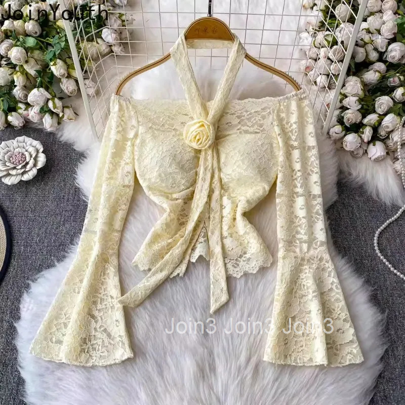 Shorts Outfits Women Clothing Two Piece Sets Slash Neck Flare Sleeve Lace Shirt High Waist Ruffles Shorts Suit Fashion Sexy Set